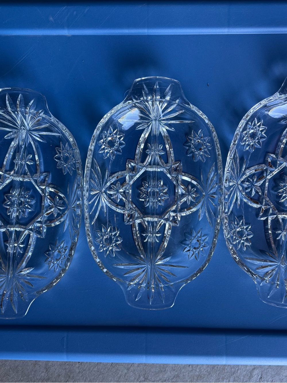 3 Cut Glass Serving Dishes - Clear Pressed Glass